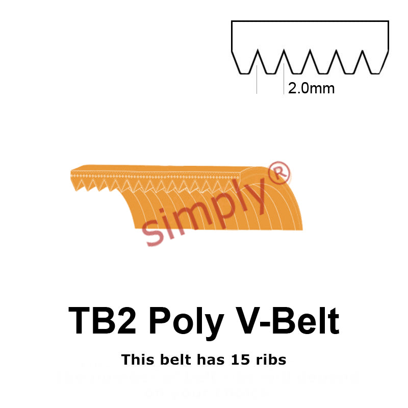 TB2-575 Megadyne Megarib Polyurethane Poly V-Belt 575mm/22.6 inch Length - 15 Ribs - Allow 2-3 Days