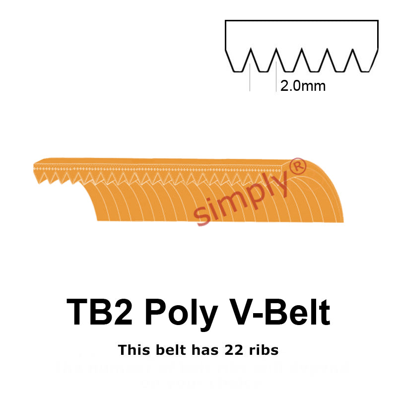 TB2-327 Megadyne Megarib Polyurethane Poly V-Belt 327mm/12.9 inch Length - 22 Ribs - Allow 2-3 Days