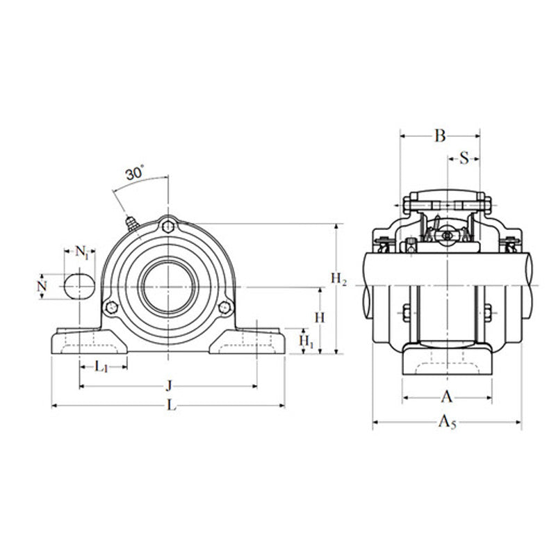NTN C-UCP210-115D1 Imperial Cast Iron Two Bolt Pillow / Plummer Block Housing with 1-15/16 inch Bore Insert with Cast Iron Cover - Open Version - Allow 2-3 Days