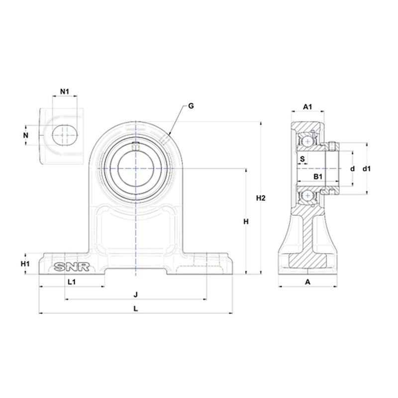 SNR ESPH205N Metric Cast Iron High Centre Height Two Bolt Pillow / Plummer Block Housing with 25mm Bore Eccentric Collar Insert - Allow 2-3 Days