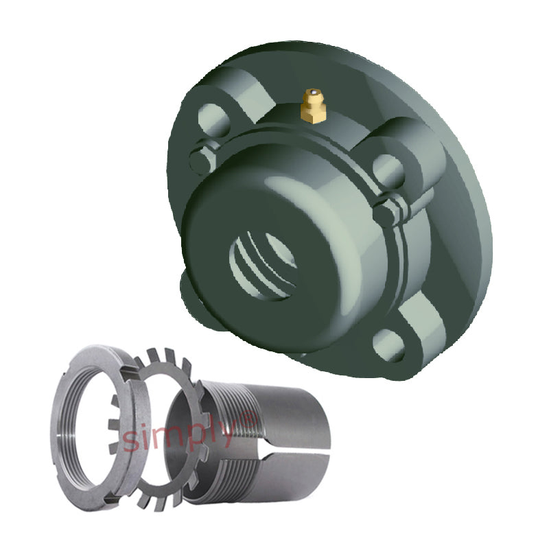 NTN CM-UKFC216AD1/HA2316 Imperial Four Bolt Cast Iron Round Flanged Housing with Cast Iron Cover - Closed Version - Insert and Adaptor Sleeve Fits 2-11/16 inch Shaft - Allow 2-3 Days