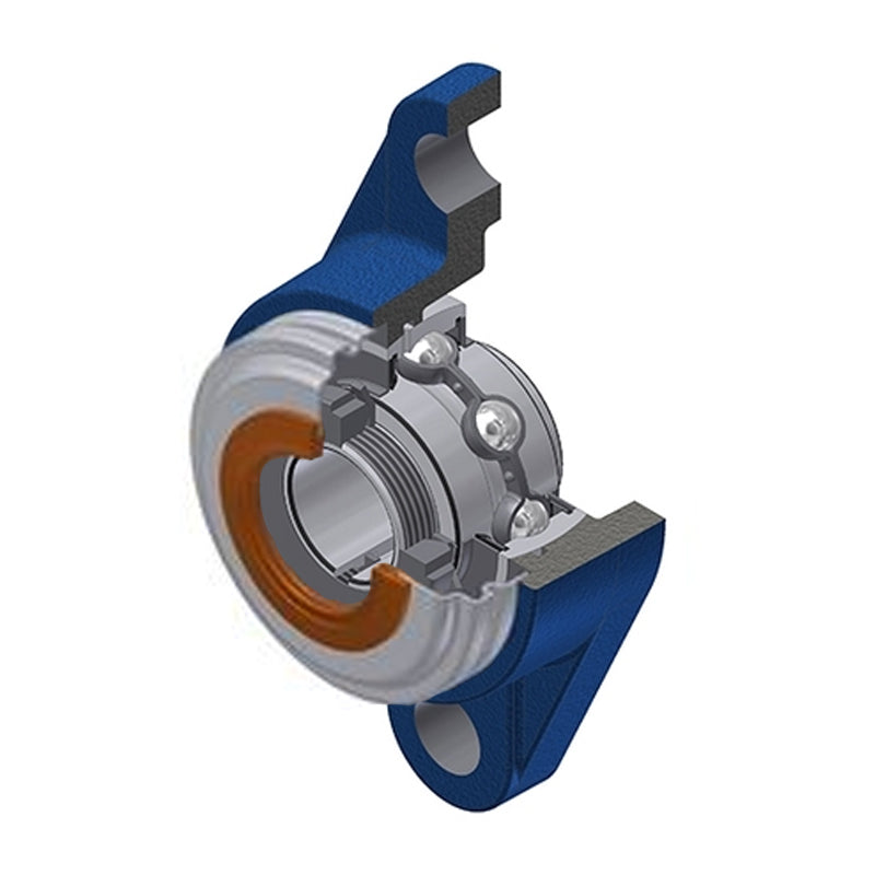 SNR UKFL209HCO Metric Two Bolt Cast Iron Oval Housing with Narrow Steel Plate Cover - Open Version - Insert and Adaptor Sleeve Fits 40mm Shaft - Allow 2-3 Days