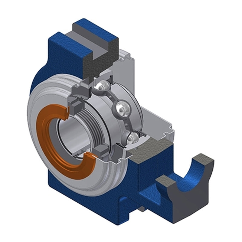 SNR UKT212HCO Metric Cast Iron Take Up Unit Insert with Narrow Steel Plate Cover and Adaptor Sleeve Fits 55mm Shaft - Open Version - Allow 2-3 Days