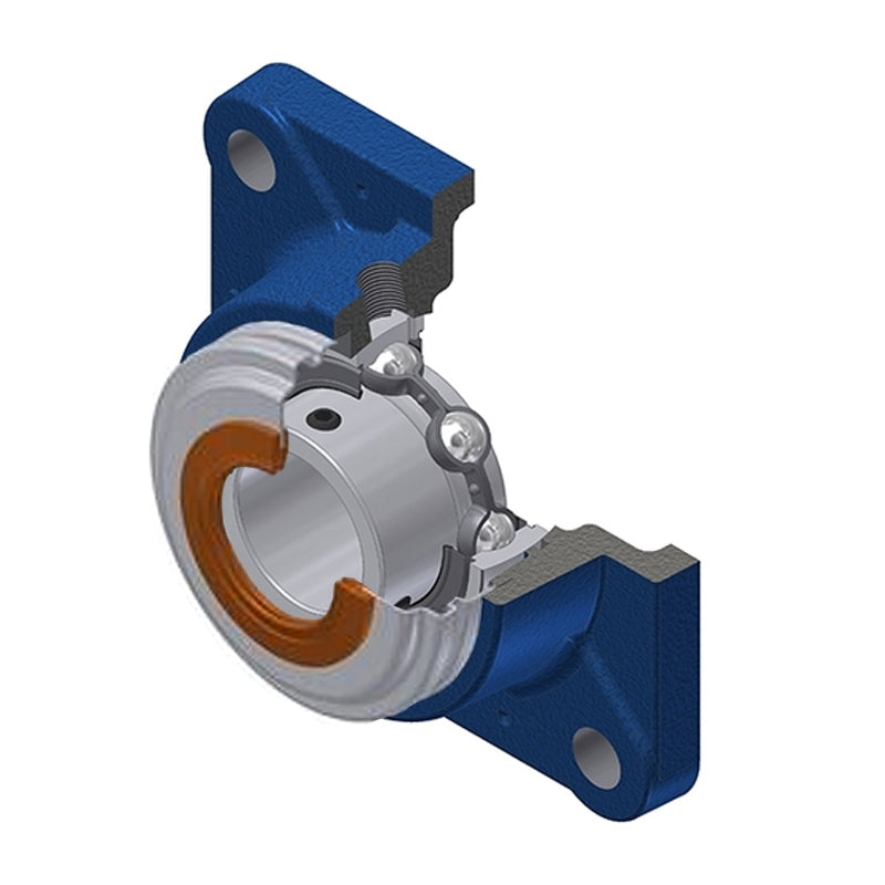 SNR USFE205CO Metric Four Bolt Square Cast Iron Flange Housing with 25mm Bore Insert with Narrow Steel Plate Cover - Open Version - Allow 2-3 Days