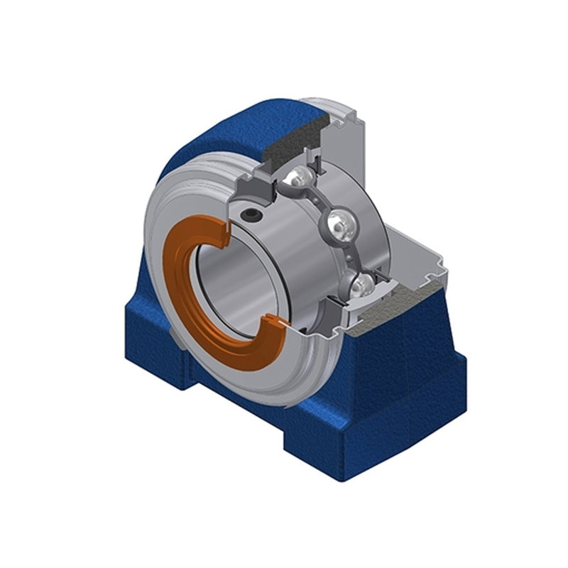 SNR UCPG202CC Metric Cast Iron Two Bolt Pillow / Plummer Block Housing with 15mm Bore Insert with Narrow Steel Plate Cover - Closed Version - Allow 2-3 Days