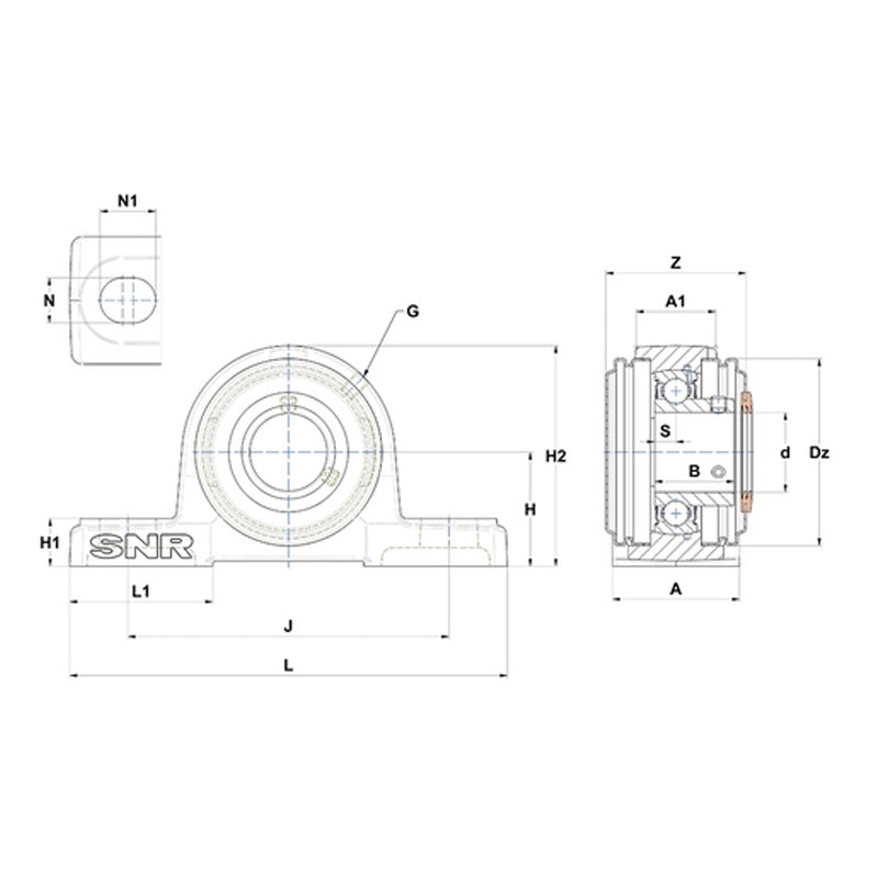 SNR USP201CO Metric Cast Iron Two Bolt Pillow / Plummer Block Housing with 12mm Bore Insert with Narrow Steel Plate Cover - Open Version - Allow 2-3 Days