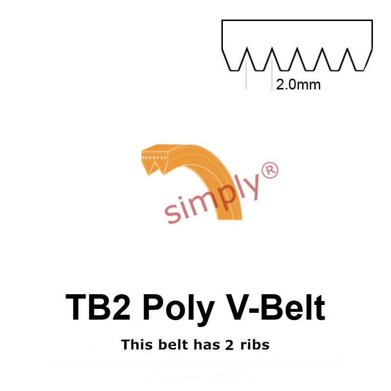 TB2-327 Megadyne Megarib Polyurethane Poly V-Belt 327mm/12.9 inch Length - 2 Ribs - Allow 2-3 Days