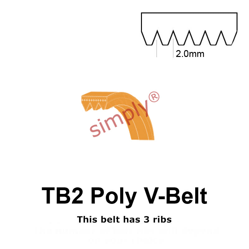 TB2-266 Megadyne Megarib Polyurethane Poly V-Belt 266mm/10.5 inch Length - 3 Ribs