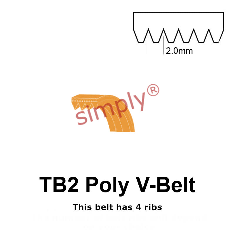TB2-310 Megadyne Megarib Polyurethane Poly V-Belt 310mm/12.2 inch Length - 4 Ribs