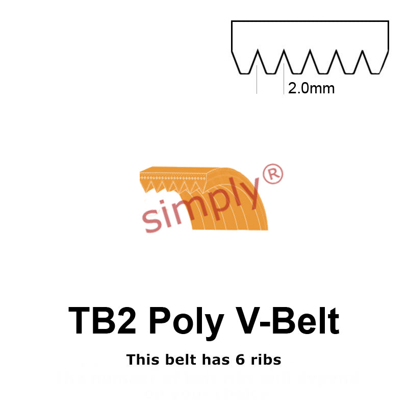 TB2-430 Megadyne Megarib Polyurethane Poly V-Belt 430mm/16.9 inch Length - 6 Ribs - Allow 2-3 Days