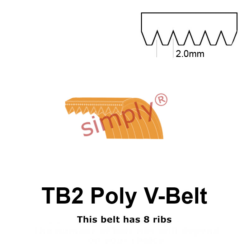 TB2-660 Megadyne Megarib Polyurethane Poly V-Belt 660mm/26 inch Length - 8 Ribs