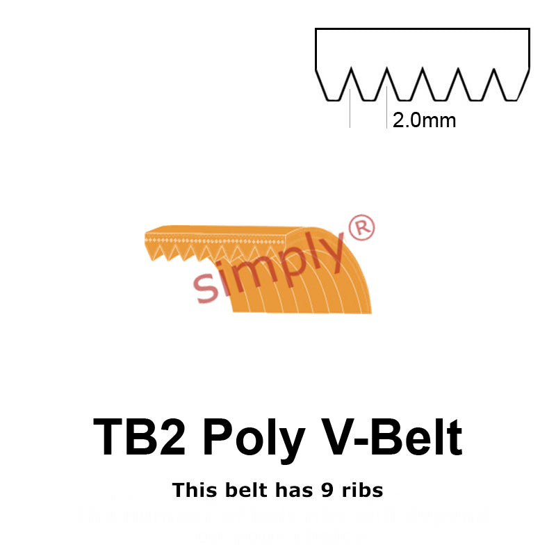TB2-598 Megadyne Megarib Polyurethane Poly V-Belt 598mm/23.5 inch Length - 9 Ribs - Allow 2-3 Days