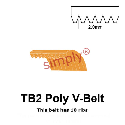 TB2-266 Megadyne Megarib Polyurethane Poly V-Belt 266mm/10.5 inch Length - 10 Ribs - Allow 2-3 Days