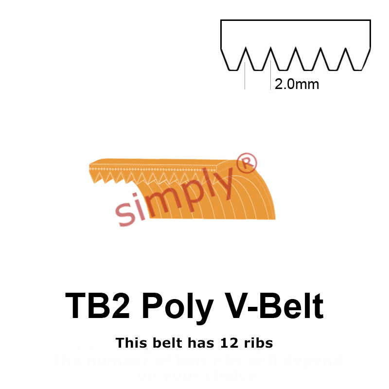 TB2-327 Megadyne Megarib Polyurethane Poly V-Belt 327mm/12.9 inch Length - 12 Ribs - Allow 2-3 Days