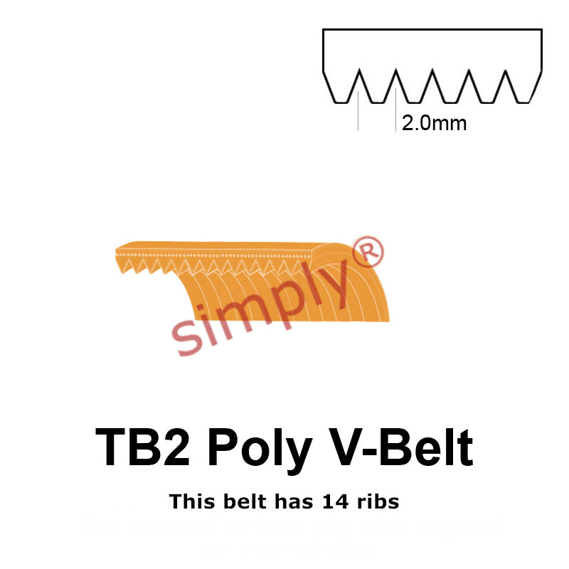 TB2-360 Megadyne Megarib Polyurethane Poly V-Belt 360mm/14.2 inch Length - 14 Ribs - Allow 2-3 Days