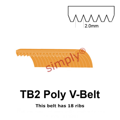 TB2-360 Megadyne Megarib Polyurethane Poly V-Belt 360mm/14.2 inch Length - 18 Ribs - Allow 2-3 Days