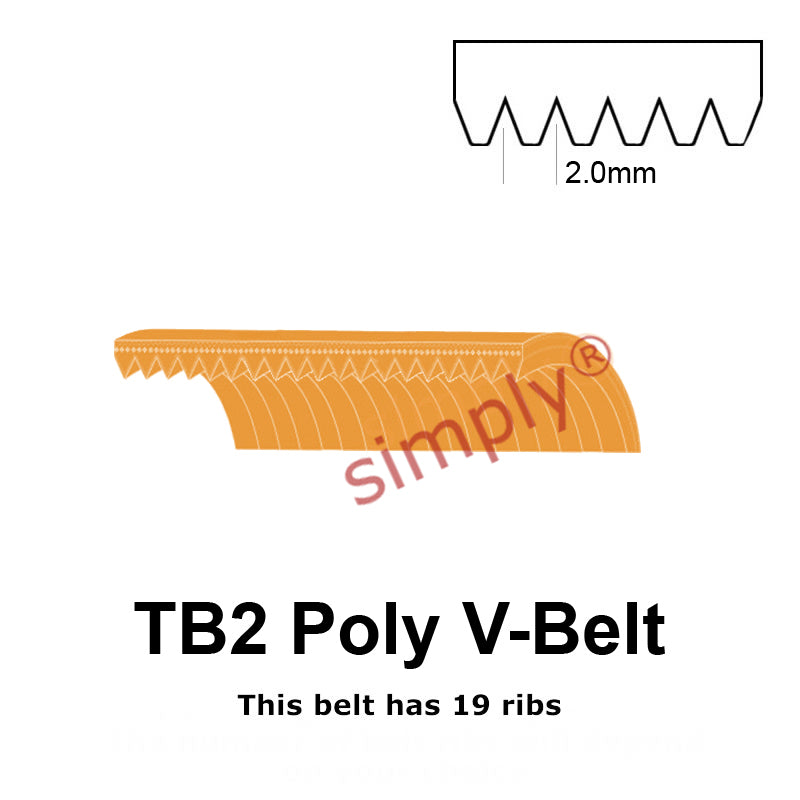 TB2-330 Megadyne Megarib Polyurethane Poly V-Belt 330mm/13 inch Length - 19 Ribs - Allow 2-3 Days