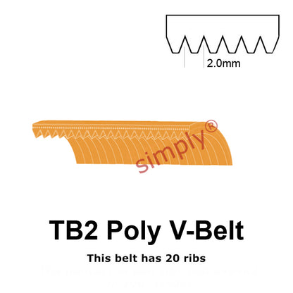 TB2-200 Megadyne Megarib Polyurethane Poly V-Belt 200mm/7.9 inch Length - 20 Ribs - Allow 2-3 Days