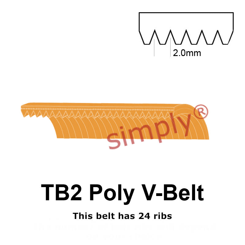 TB2-1186 Megadyne Megarib Polyurethane Poly V-Belt 1186mm/46.7 inch Length - 24 Ribs - Allow 2-3 Days