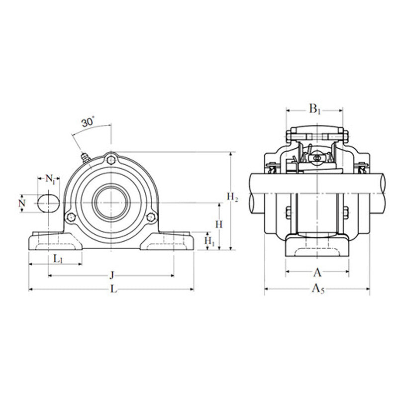 NTN C-UKP309ED1/HE2309X Imperial Cast Iron Two Bolt Pillow / Plummer Block Housing with Cast Iron Cover - Open Version - Insert and Adaptor Sleeve Fits 1-1/2 inch Shaft - Allow 2-3 Days