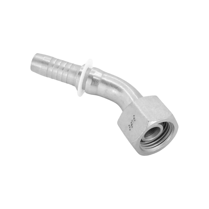 FLEXEQUIP/VOSS 5/8 inch BSP Female Two Piece Hose Fitting with 45 Degree Angle and 32mm Crimp Nut - Allow 2-3 Days