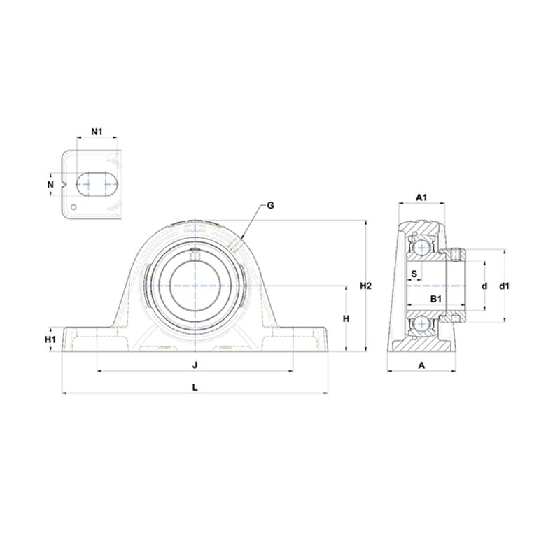 SNR ESPLE211 Metric Cast Iron Two Bolt Pillow / Plummer Block Housing with 55mm Eccentric Collar Insert - Allow 2-3 Days