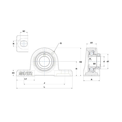 SNR ESP212N Metric Cast Iron Two Bolt Pillow / Plummer Block Housing with 60mm Eccentric Collar Insert - Allow 2-3 Days