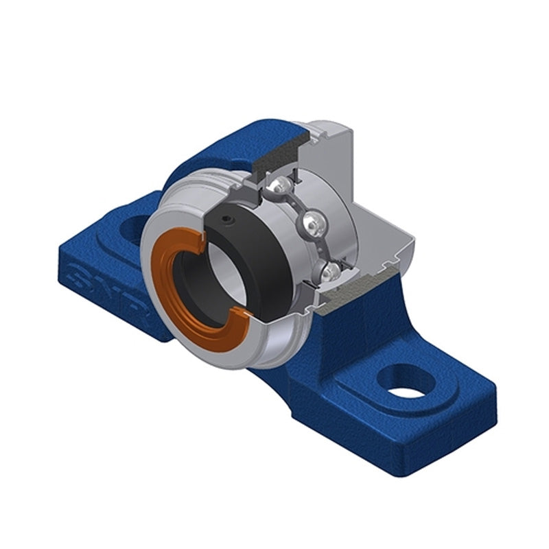 SNR EXP204COE Metric Cast Iron Two Bolt Pillow / Plummer Block Housing with 20mm Eccentric Collar Insert with Wide Steel Plate Cover - Open Version - Allow 2-3 Days