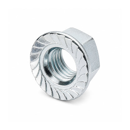 Unifix M12x18 - Class 6 Steel Serrated Flange Nut DIN 6923 with 1.75mm Pitch and Bright Zinc Plated Finish