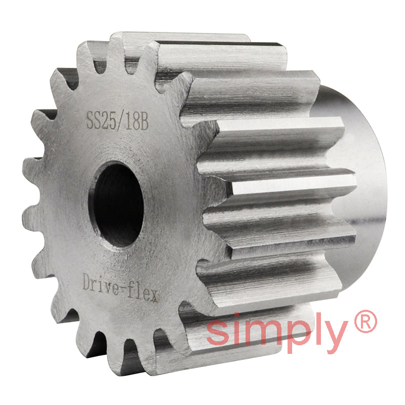 SS25/18B-12 Metric EN8 Spur Gear 18 Tooth 2.5 Mod Pilot Bored 14mm Or Smaller (H8)