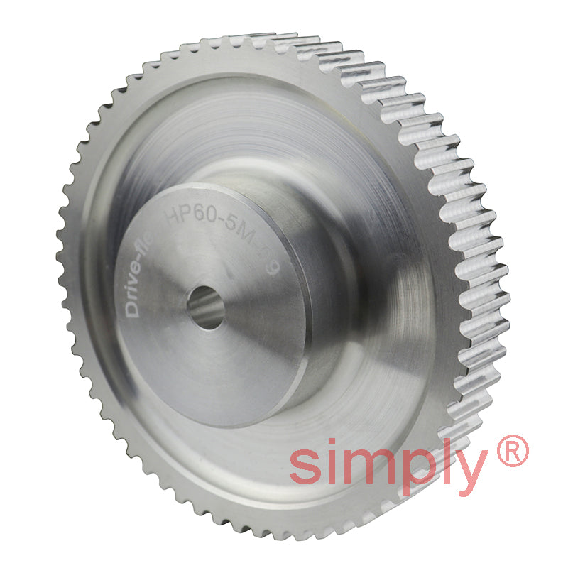 P60-5M-09 - 5mm Pitch 60 Tooth Flangeless HTD Type Aluminium Pilot Bore Timing Pulley for 9mm Wide Belts