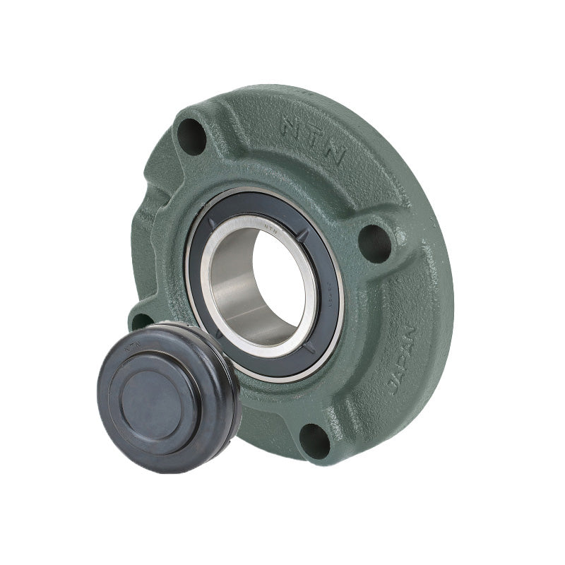 NTN SM-UKFC211SD1/HS2311 Imperial Four Bolt Cast Iron Round Flanged Housing with Steel Plate Cover - Closed Version - Insert and Adaptor Sleeve Fits 1-7/8 inch Shaft - Allow 2-3 Days