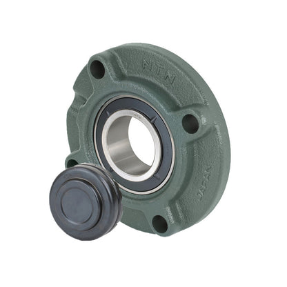NTN SM-UKFC210AD1/HA2310 Imperial Four Bolt Cast Iron Round Flanged Housing with Steel Plate Cover - Closed Version - Insert and Adaptor Sleeve Fits 1-11/16 inch Shaft - Allow 2-3 Days