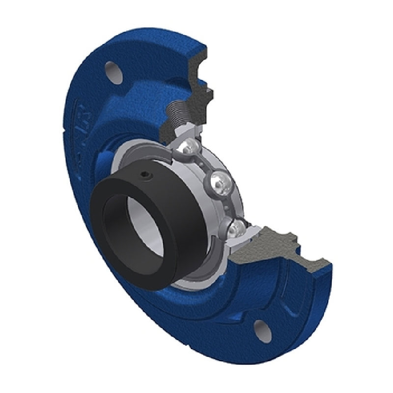 SNR ESFEE209 Metric Four Bolt Cast Iron Round Flanged Housing with 45mm Eccentric Collar Insert - Allow 2-3 Days