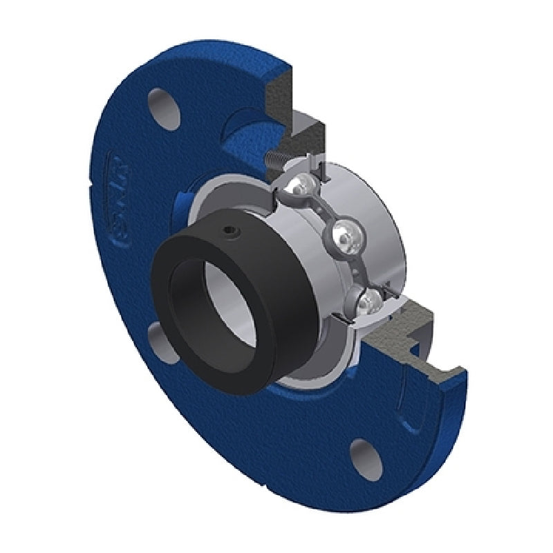 SNR EXFCE201 Metric Four Bolt Cast Iron Round Flanged Housing with 12mm Eccentric Collar Insert - Allow 2-3 Days