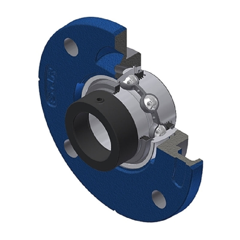 SNR EXFCE207L3 Metric Four Bolt Cast Iron Round Flanged Housing with 35mm Eccentric Collar Insert with Triple Lip Seal - Allow 2-3 Days