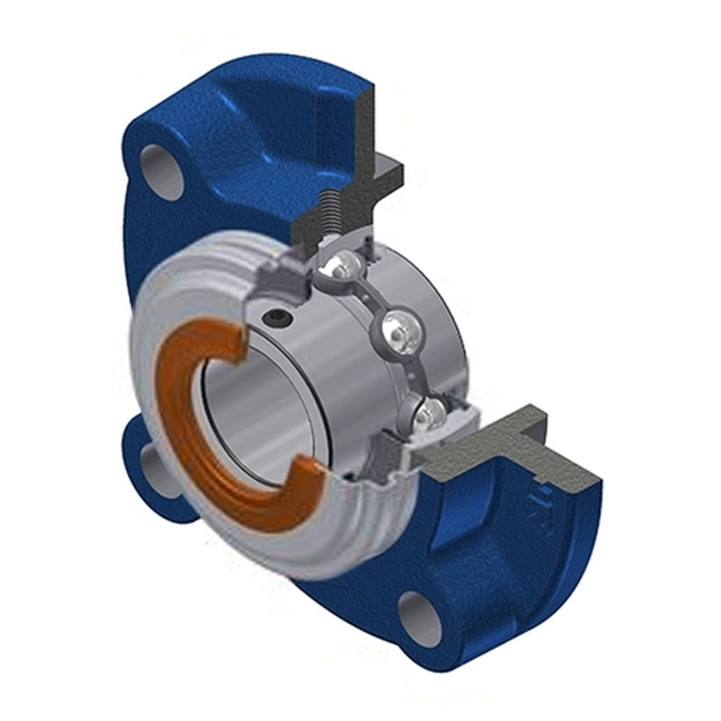 SNR UCFC207CC Metric Four Bolt Cast Iron Round Flanged Housing with 35mm Insert with Narrow Steel Plate Cover - Closed Version - Allow 2-3 Days