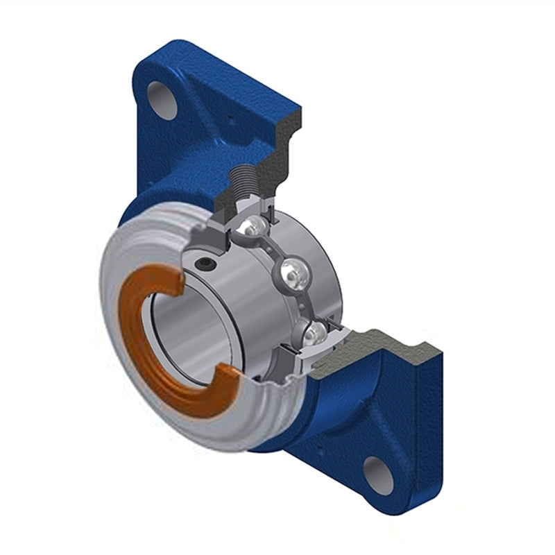SNR UCFE211-32CC Imperial Four Bolt Square Cast Iron Flange Housing with 2 inch Bore Insert with Narrow Steel Plate Cover - Closed Version - Allow 2-3 Days