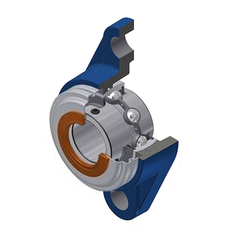 SNR UCFL205-14CC Imperial Two Bolt Oval Cast Iron Flange Housing with 7/8 inch Bore Insert with Narrow Steel Plate Cover - Closed Version - Allow 2-3 Days