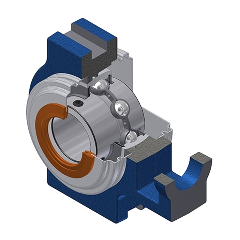SNR UCT209CC Metric Cast Iron Take Up Unit with 45mm Bore Bearing Unit with Narrow Steel Plate Cover - Closed Version - Allow 2-3 Days