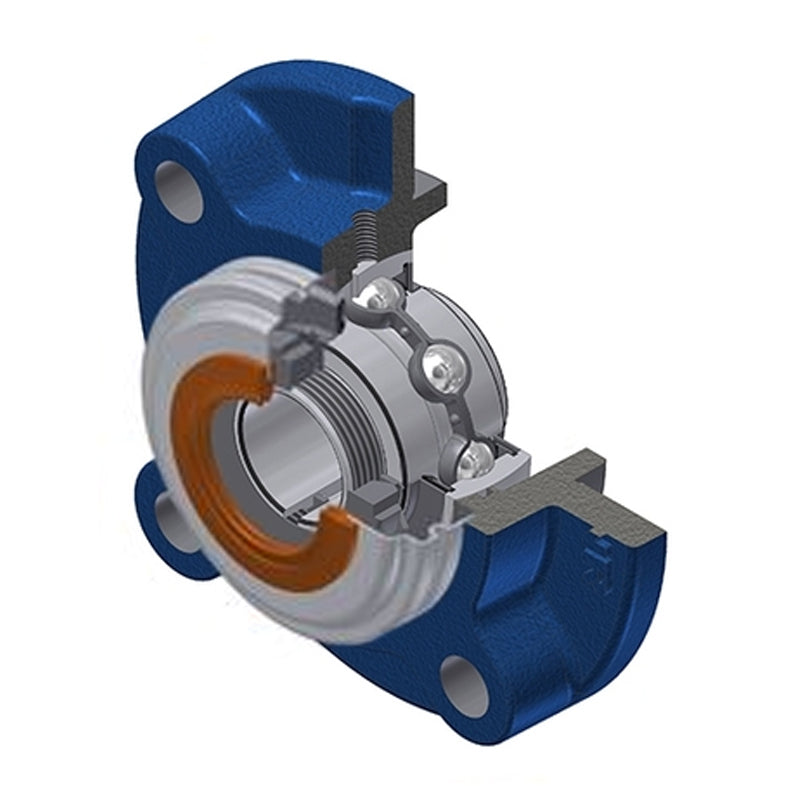 SNR UKFC213HCO Metric Four Bolt Cast Iron Round Flanged Housing Insert with Narrow Steel Plate Cover and Adaptor Sleeve Fits 60mm Shaft - Open Version - Allow 2-3 Days