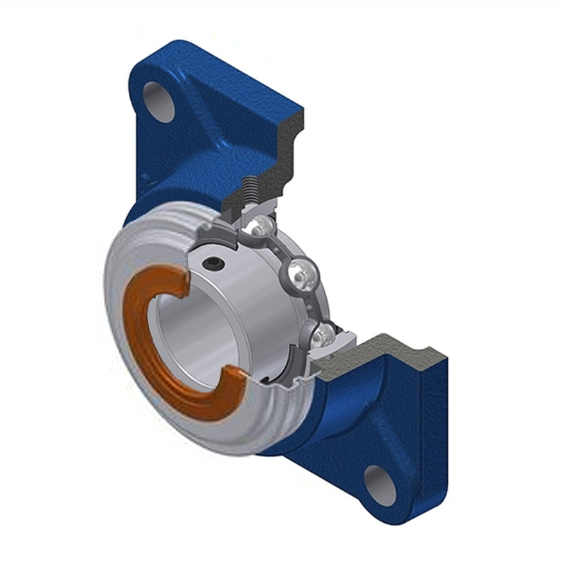SNR USF211CO Metric Four Bolt Square Cast Iron Flange Housing with 55mm Bore Insert with Narrow Steel Plate Cover - Open Version - Allow 2-3 Days