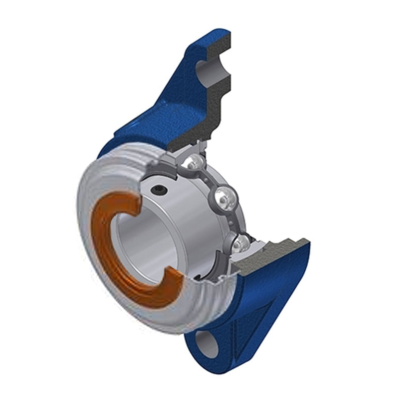 SNR USFLE205CO Metric Two Bolt Oval Cast Iron Flange Housing with 25mm Bore Insert with Narrow Steel Plate Cover - Open Version - Allow 2-3 Days