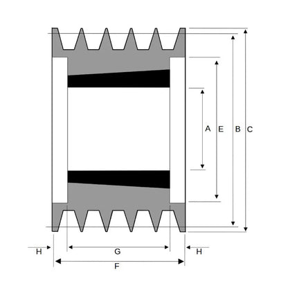 212X5SPA 212mm Pitch Diameter SPA Section Tapered Locking Bush Type Pulley with 5 Grooves (Bush not Incl.)