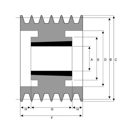 PowerDrive 400X6SPA 400mm Pitch Diameter SPA Section Tapered Locking Bush Type Pulley with 6 Grooves (Bush not Incl.) - Allow 2-3 Days