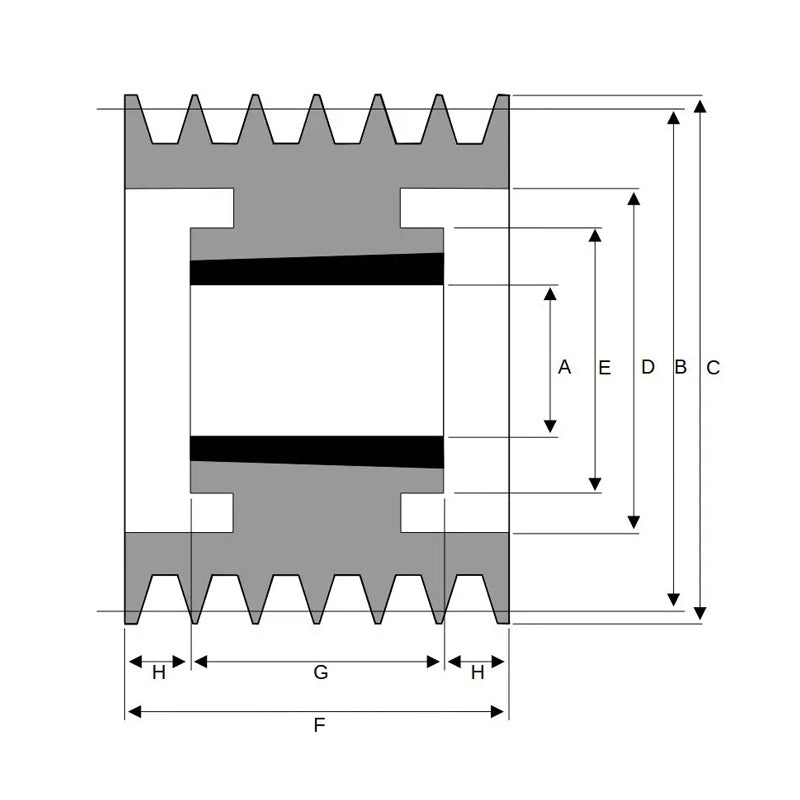 PowerDrive 500X6SPA 500mm Pitch Diameter SPA Section Tapered Locking Bush Type Pulley with 6 Grooves (Bush not Incl.) - Allow 2-3 Days