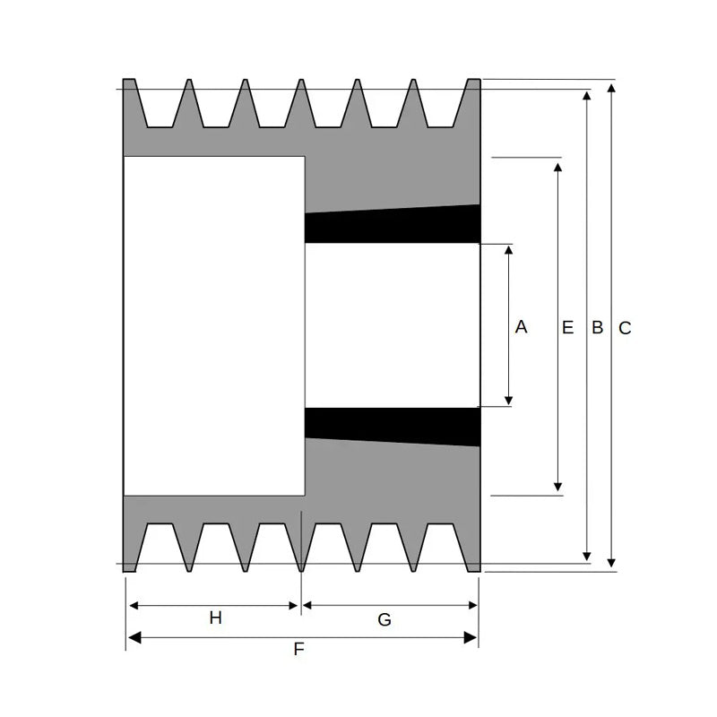 112X6SPA 112mm Pitch Diameter SPA Section Tapered Locking Bush Type Pulley with 6 Grooves (Bush not Incl.)