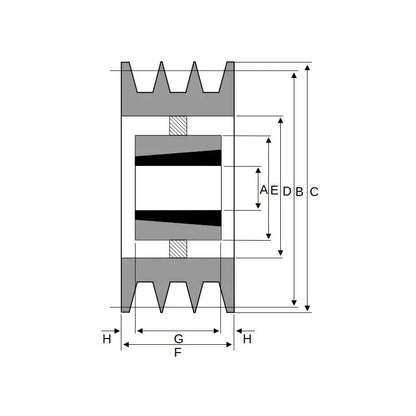 PowerDrive 1250X3SPB 1250mm Pitch Diameter SPB Section Tapered Locking Bush Type Pulley with 3 Grooves (Bush not Incl.) - Allow 2-3 Days
