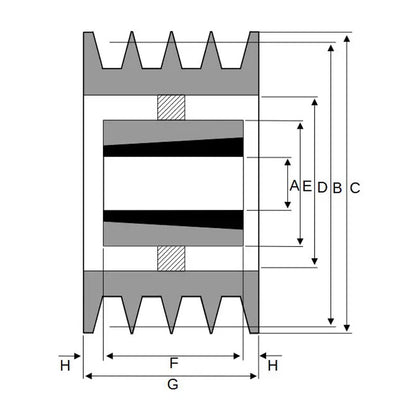 710X4SPB 710mm Pitch Diameter SPB Section Tapered Locking Bush Type Pulley with 4 Grooves (Bush not Incl.)