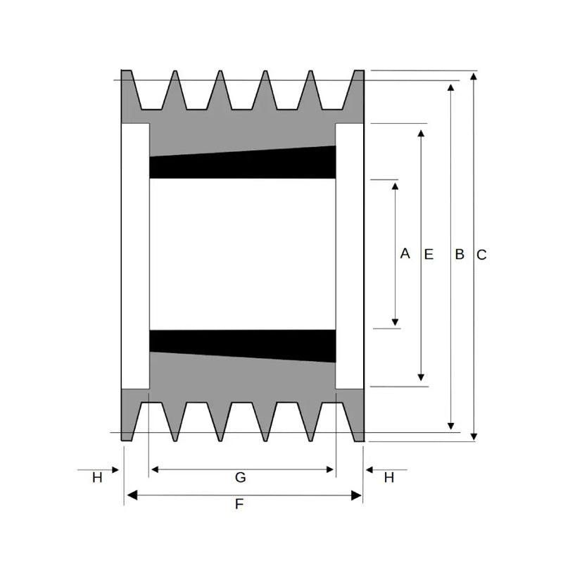 224X5SPB 224mm Pitch Diameter SPB Section Tapered Locking Bush Type Pulley with 5 Grooves (Bush not Incl.)